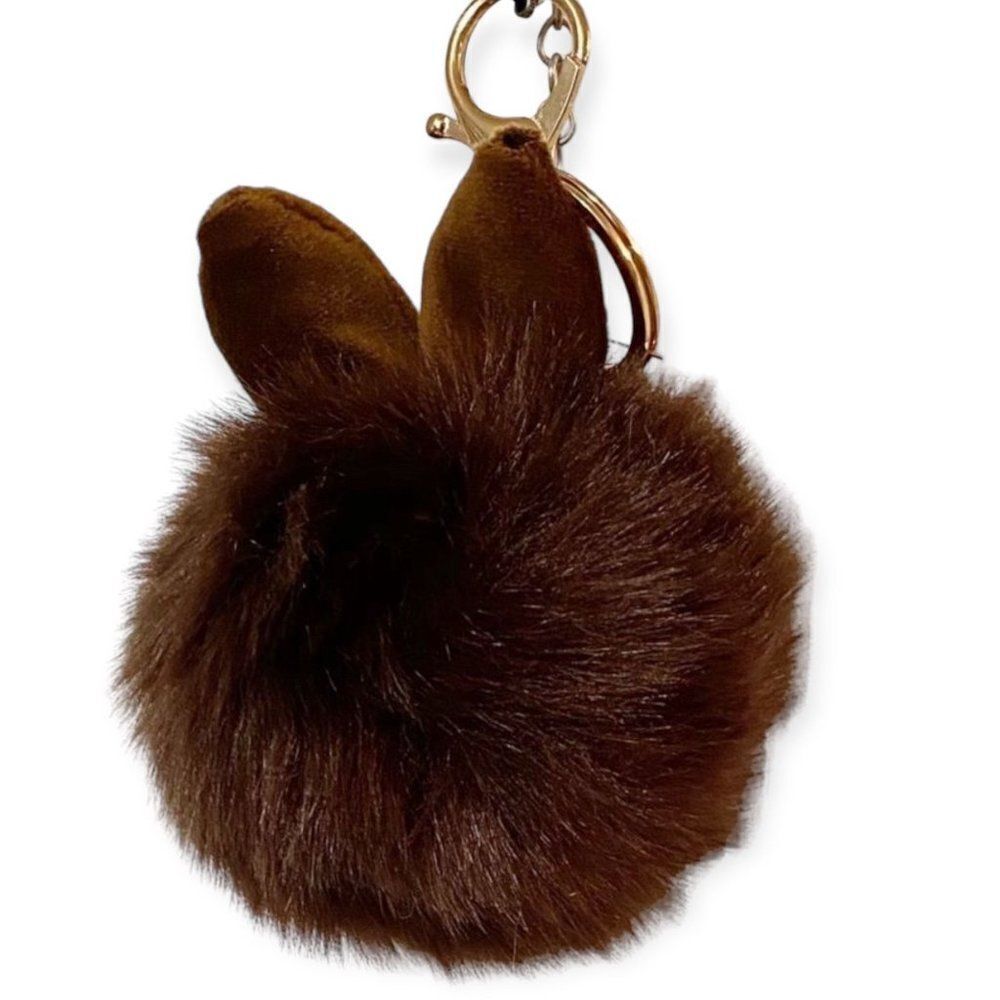 Brown Fur Bunny Ears Pom Pom Keychain Handbags Backpacks Bags Accessories NEW